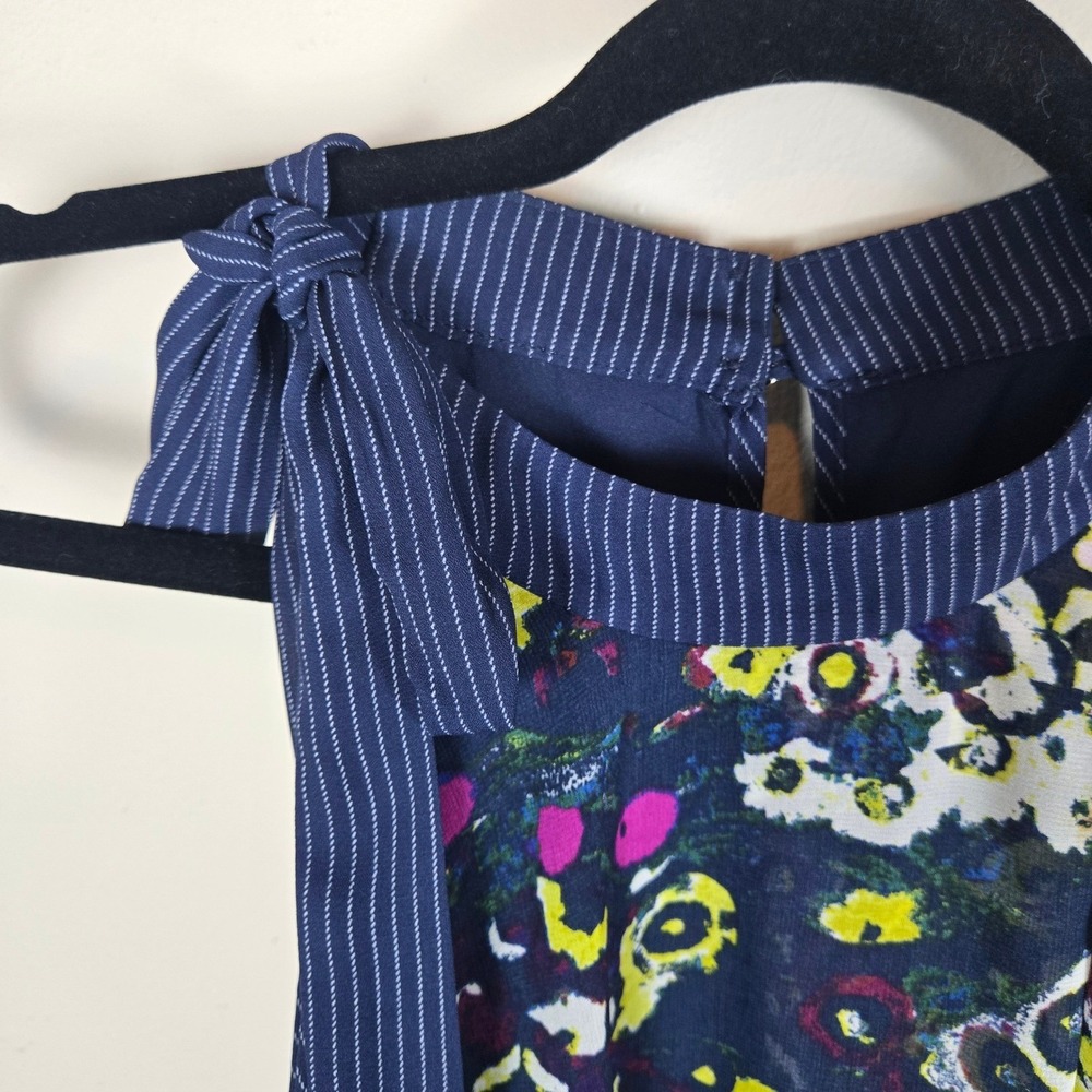 Rachel Roy Dress Tie Neck Floral Print Sleeveless Navy L W/Pockets Whimsical - Picture 5 of 12